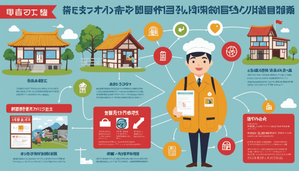 ふるさと納税のインフォグラフィック。自治体への寄附手続きや税金控除、地域の特産品を楽しむ様子を色鮮やかに表現している。